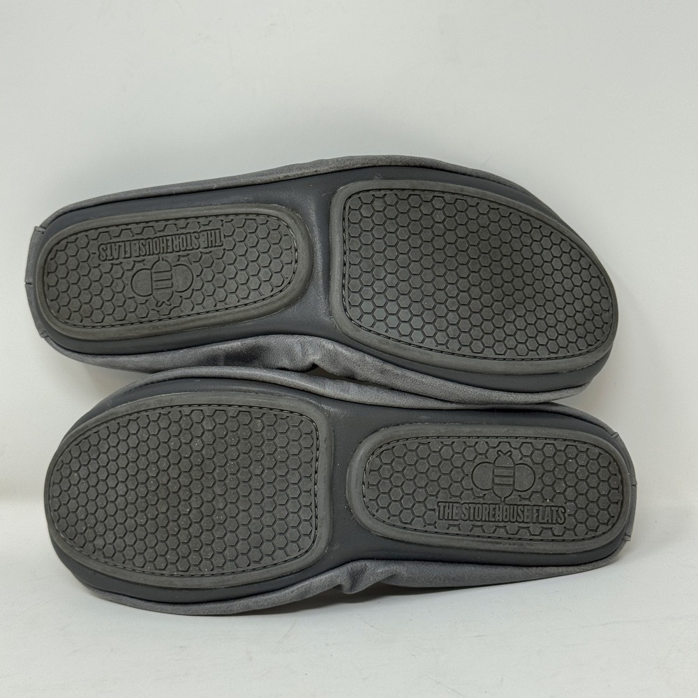 Women's Gray Leather Foldable Ballet Flats with Padded Insole - Picture 3 of 6